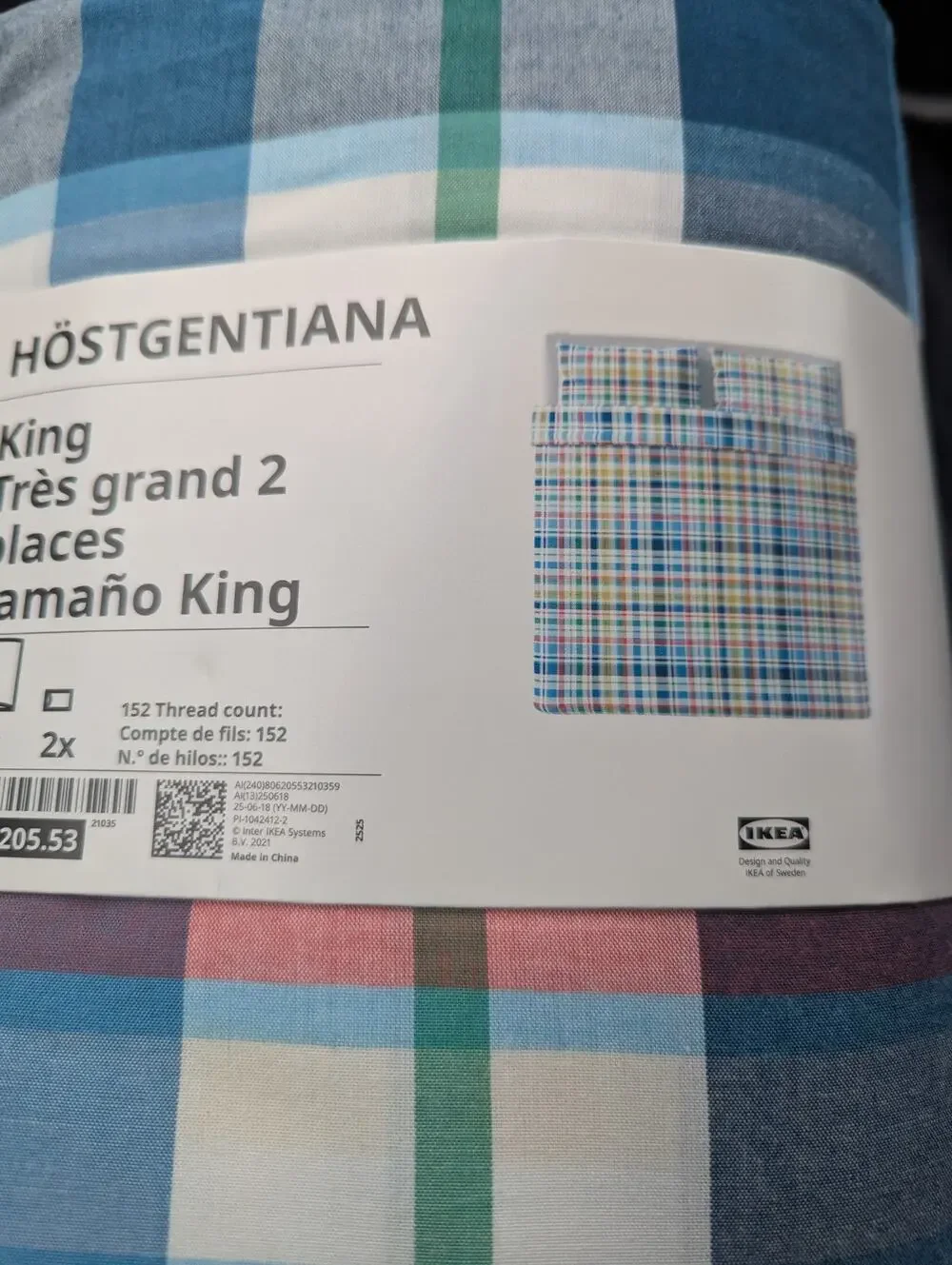 Ikea HOSTGENTIANA King Duvet Cover 2 pillowcases Set Multicolor Check Plaid NEW